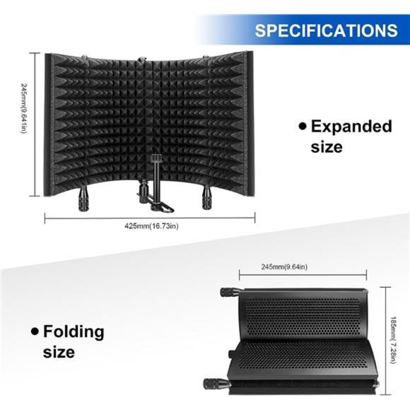 Studio Recording Microphone IsolationShield,Pop Filter.Highdensity absorbentfoam - Picture 5 of 6